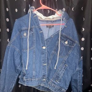 New Look Blue Denim Jacket with Gray Hood